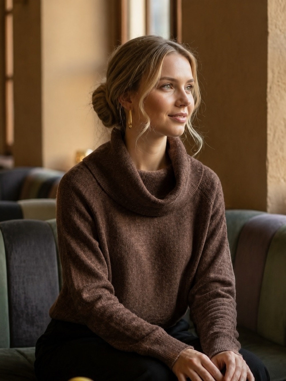 In Brown! Nicole Miller New York extra fine 100% merino wool sweater.